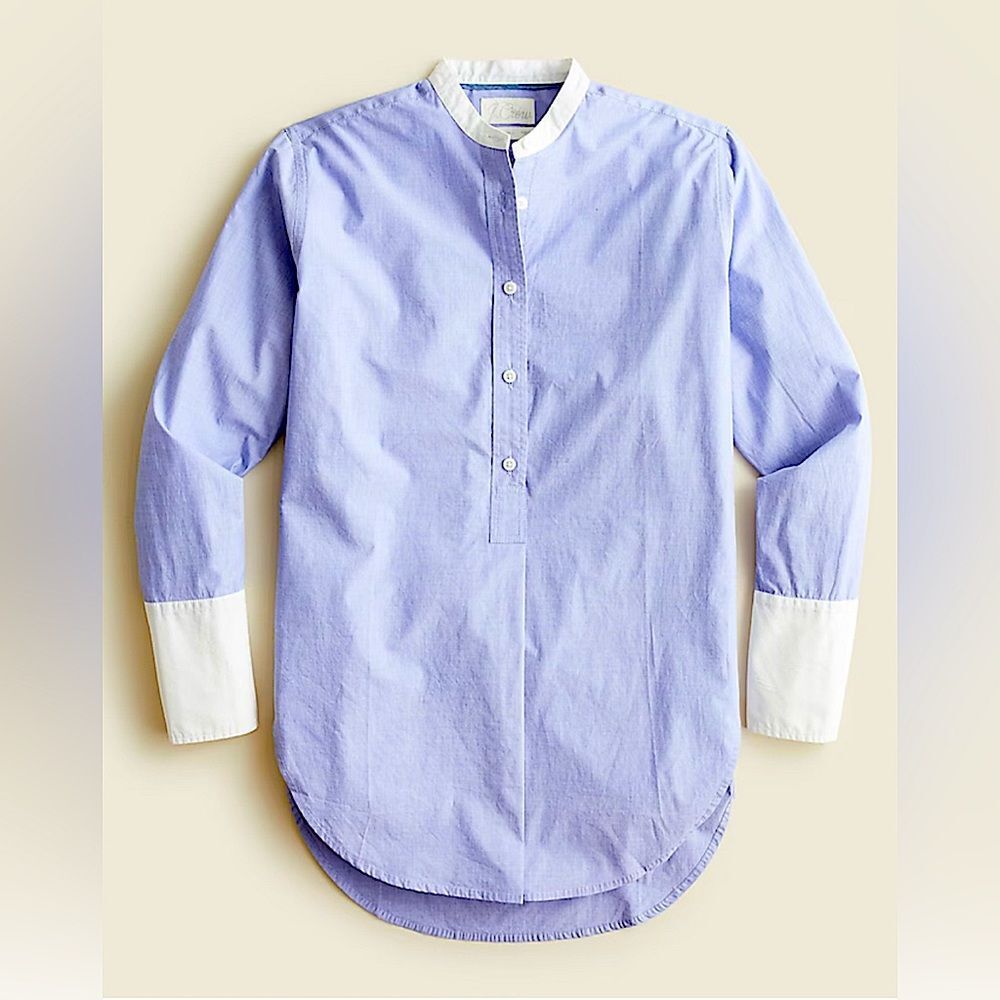 J. Crew Chambray Blue Relaxed-Fit Collarless End-On-End Cotton Tunic Shirt 4